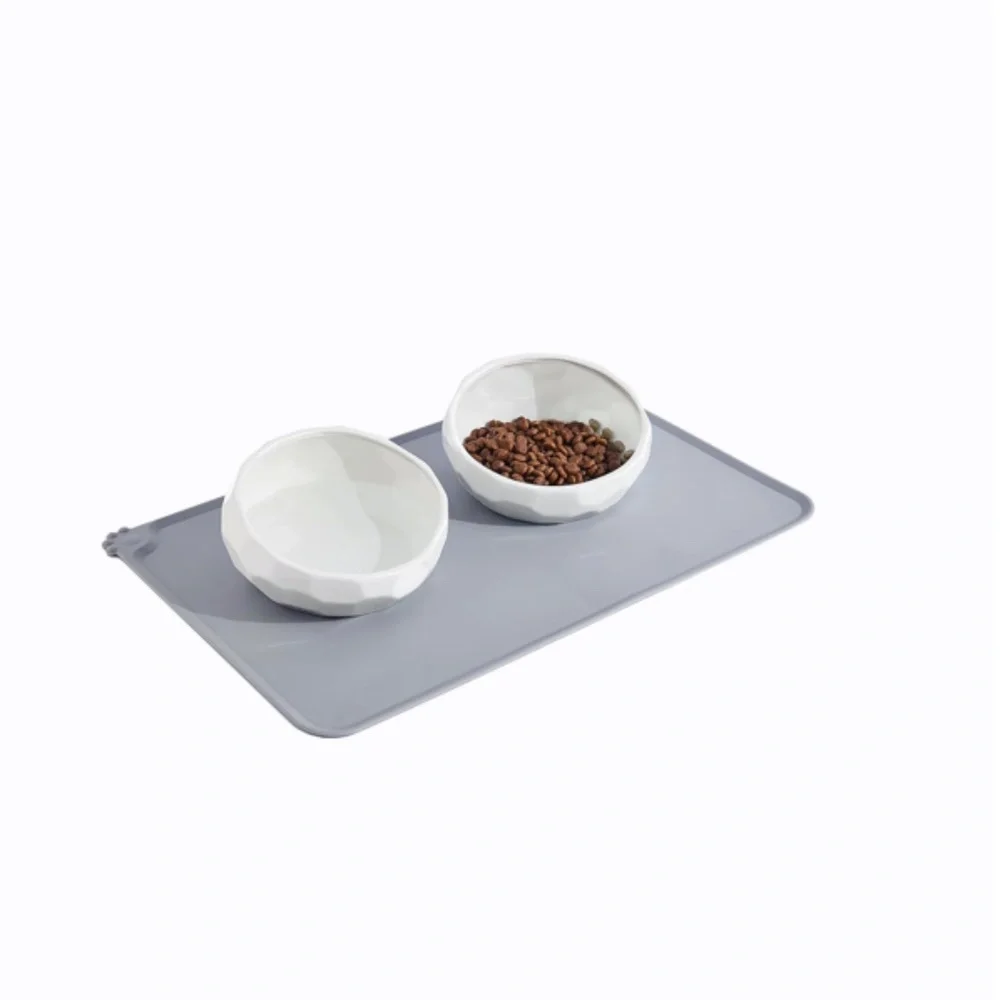 Ceramic Dog- White Food Bowl and Water Bowl Set for Brachycephalic Dogs